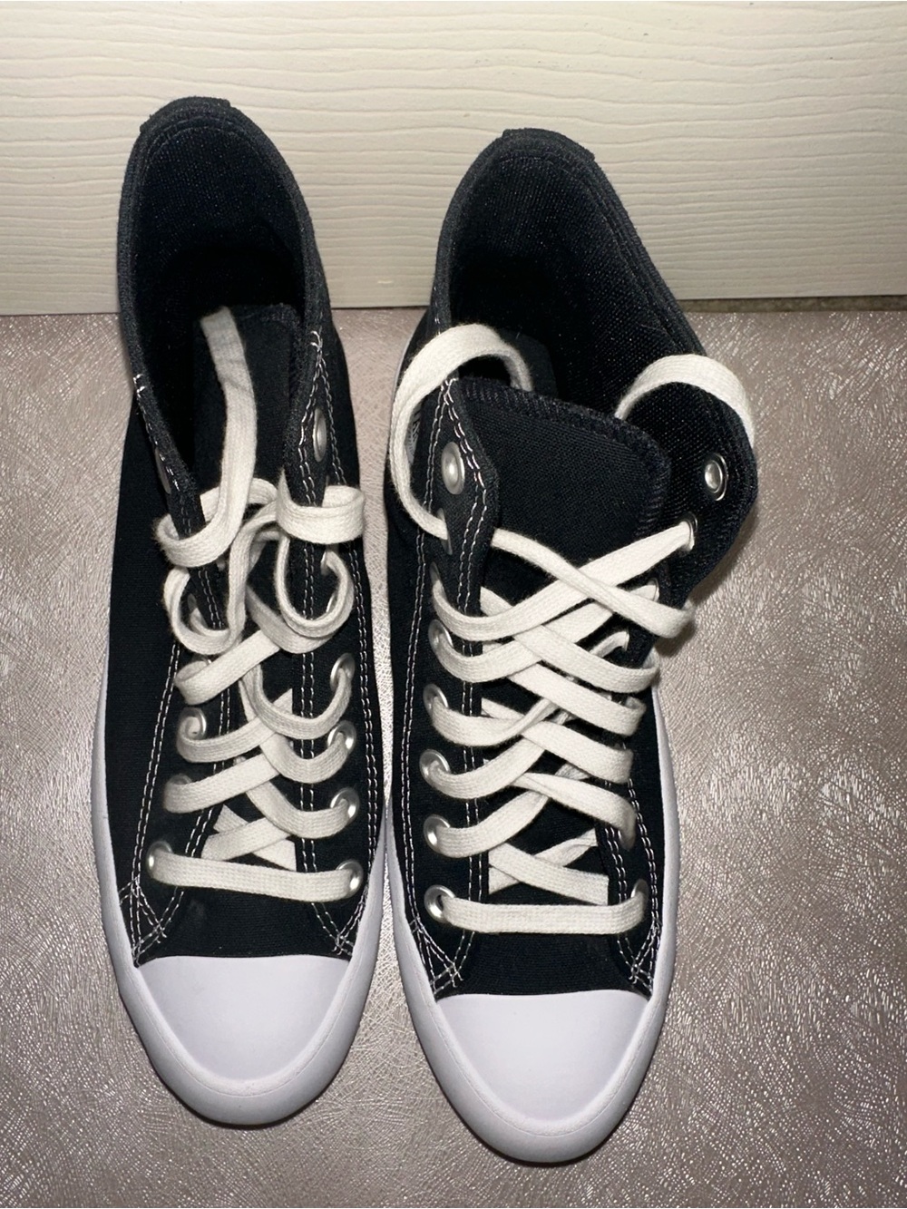 Converse Womens Black and White High Top platform Sneakers W8.5 - Picture 3 of 10